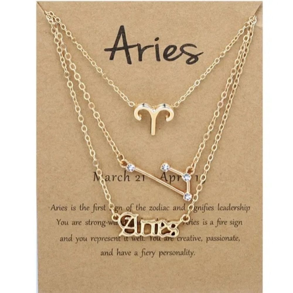 3 Piece Gold Zodiac Aries Necklaces
